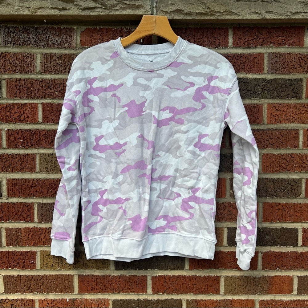 So White and Purple Camouflage Pullover Sweatshirt